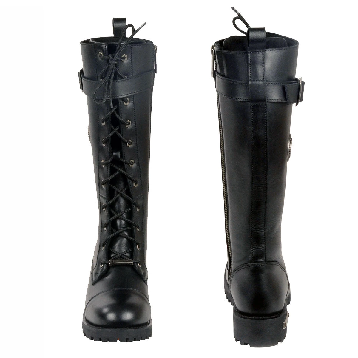 Riding Gear Milwaukee Leather MBL9355W Women's Wide Width Black 14 Inch Lace-Up High Rise Leather Boots