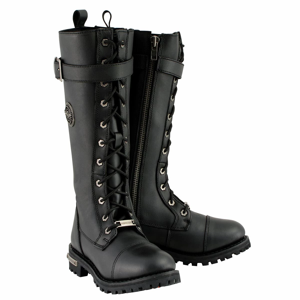 Riding Gear Milwaukee Leather MBL9355W Women's Wide Width Black 14 Inch Lace-Up High Rise Leather Boots