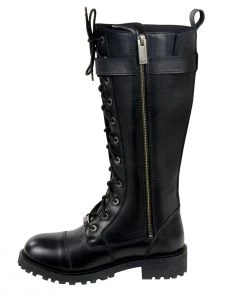 Riding Gear Milwaukee Leather MBL9355W Women's Wide Width Black 14 Inch Lace-Up High Rise Leather Boots