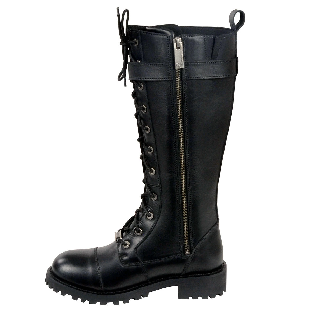 Riding Gear Milwaukee Leather MBL9355W Women's Wide Width Black 14 Inch Lace-Up High Rise Leather Boots