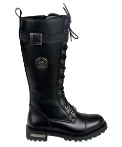 Riding Gear Milwaukee Leather MBL9355 Women's Black 14-inch Lace-Up High-Rise Leather Boots With Calf Buckle