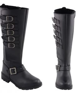 Milwaukee Leather MBL9395 Women's Black 17 Inch Side Strap Riding Boots With Side Zipper Entry Riding Gear