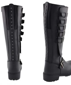 Milwaukee Leather MBL9395 Women's Black 17 Inch Side Strap Riding Boots With Side Zipper Entry Riding Gear