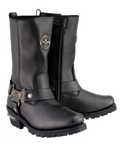 Milwaukee Leather MBL9360 Women's Black 11-Inch Harness Classic Square Toe Leather Boots