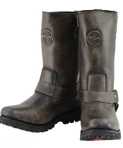 Milwaukee Leather MBL9361 Women's Distressed Brown 11-inch Classic Harness Square Toe Boots Riding Gear