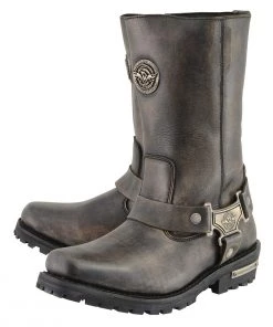 Milwaukee Leather MBL9361 Women's Distressed Brown 11-inch Classic Harness Square Toe Boots Riding Gear