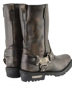 Milwaukee Leather MBL9361 Women's Distressed Brown 11-inch Classic Harness Square Toe Boots Riding Gear