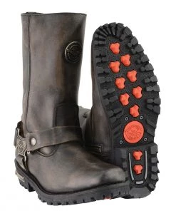 Milwaukee Leather MBL9361 Women's Distressed Brown 11-inch Classic Harness Square Toe Boots Riding Gear