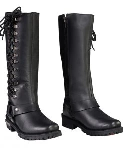 Riding Gear Milwaukee Leather MBL9365W Women’s Wide Width Black Classic Harness 14-inch Square Toe Leather Boots