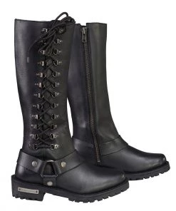 Riding Gear Milwaukee Leather MBL9365W Women’s Wide Width Black Classic Harness 14-inch Square Toe Leather Boots