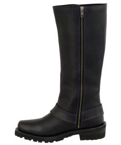 Milwaukee Leather MBL9366 Ladies Black 14-inch Leather Harness Boots With Purple Accent Lacing Riding Gear