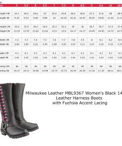 Milwaukee Leather MBL9367 Women's Black 14-inch Leather Harness Boots With Fuchsia Accent Lacing Riding Gear