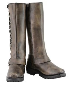 Milwaukee Leather MBL9368 Ladies Distressed Brown 14-inch Classic Harness Square Toe Boots Riding Gear