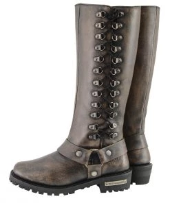 Milwaukee Leather MBL9368 Ladies Distressed Brown 14-inch Classic Harness Square Toe Boots Riding Gear