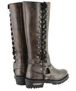 Milwaukee Leather MBL9368 Ladies Distressed Brown 14-inch Classic Harness Square Toe Boots Riding Gear