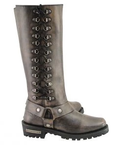 Milwaukee Leather MBL9368 Ladies Distressed Brown 14-inch Classic Harness Square Toe Boots Riding Gear