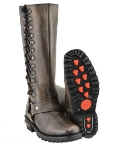 Milwaukee Leather MBL9368 Ladies Distressed Brown 14-inch Classic Harness Square Toe Boots Riding Gear