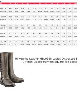 Milwaukee Leather MBL9368 Ladies Distressed Brown 14-inch Classic Harness Square Toe Boots Riding Gear