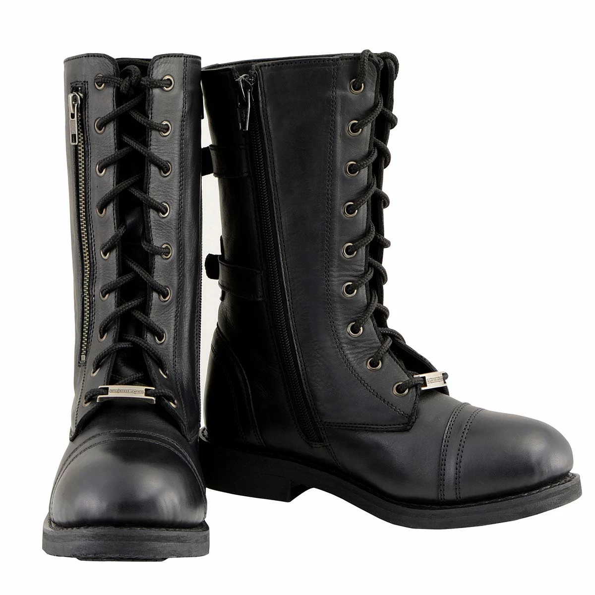 Riding Gear Milwaukee Leather MBL9369 Women's ‘Graze’ Black Leather Lace-Up Boots With Zipper Pocket