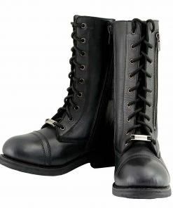 Riding Gear Milwaukee Leather MBL9369 Women's ‘Graze’ Black Leather Lace-Up Boots With Zipper Pocket