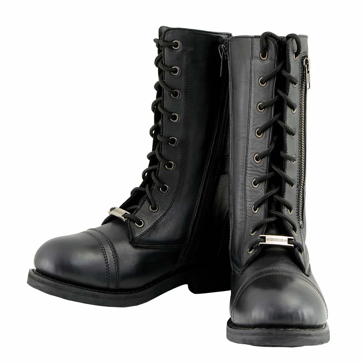 Riding Gear Milwaukee Leather MBL9369 Women's ‘Graze’ Black Leather Lace-Up Boots With Zipper Pocket