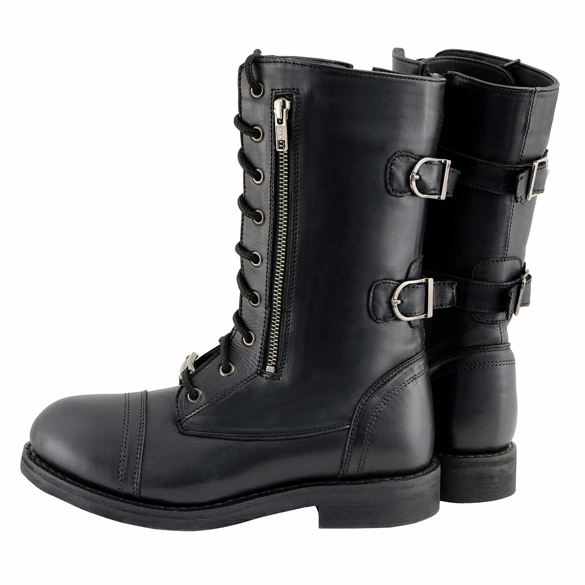 Riding Gear Milwaukee Leather MBL9369 Women's ‘Graze’ Black Leather Lace-Up Boots With Zipper Pocket