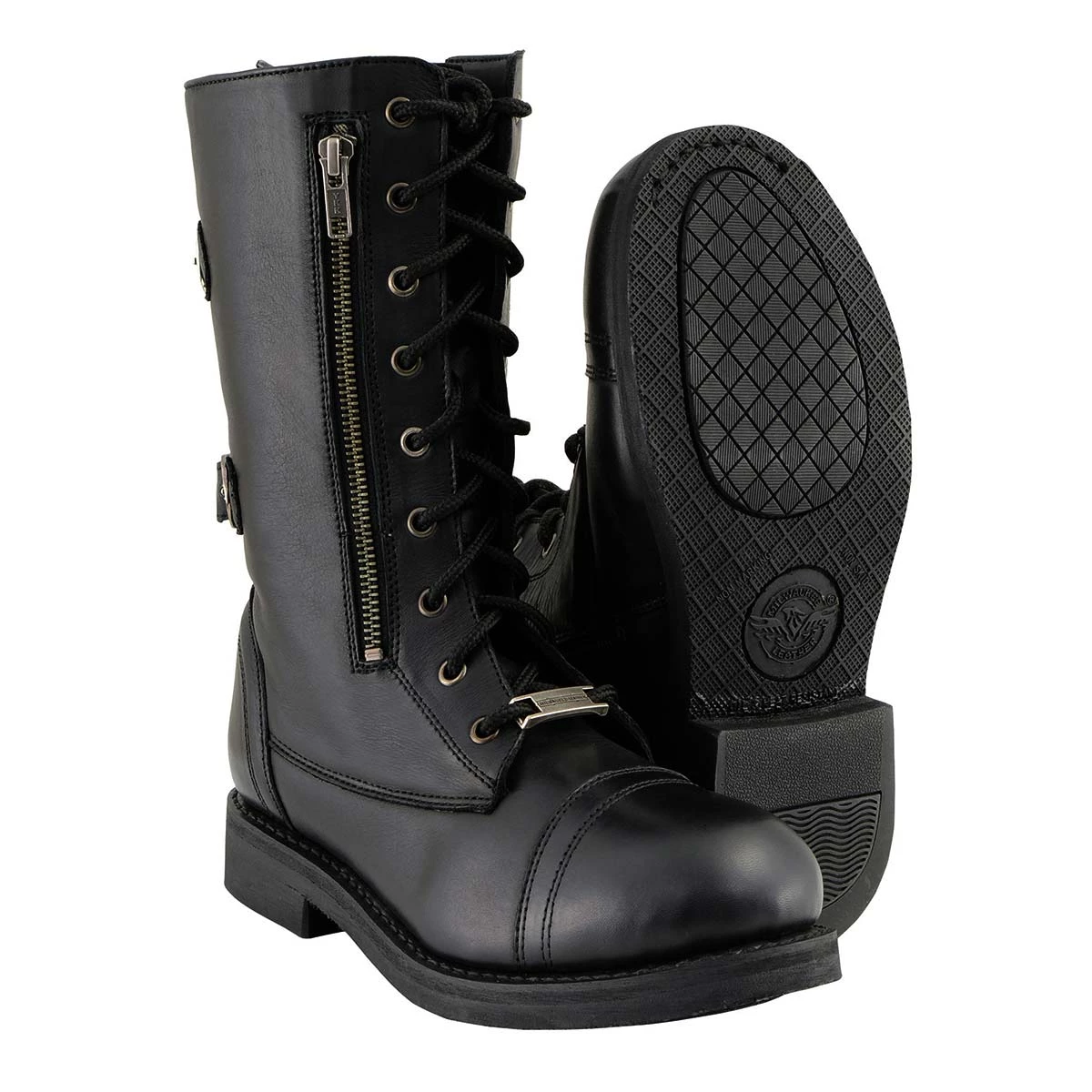 Riding Gear Milwaukee Leather MBL9369 Women's ‘Graze’ Black Leather Lace-Up Boots With Zipper Pocket