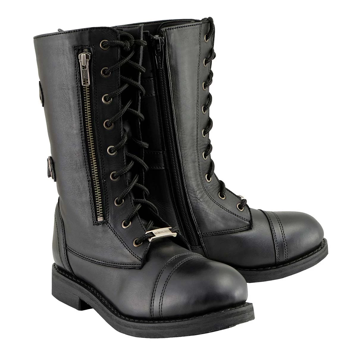 Riding Gear Milwaukee Leather MBL9369 Women's ‘Graze’ Black Leather Lace-Up Boots With Zipper Pocket