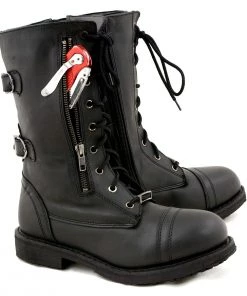 Riding Gear Milwaukee Leather MBL9369 Women's ‘Graze’ Black Leather Lace-Up Boots With Zipper Pocket