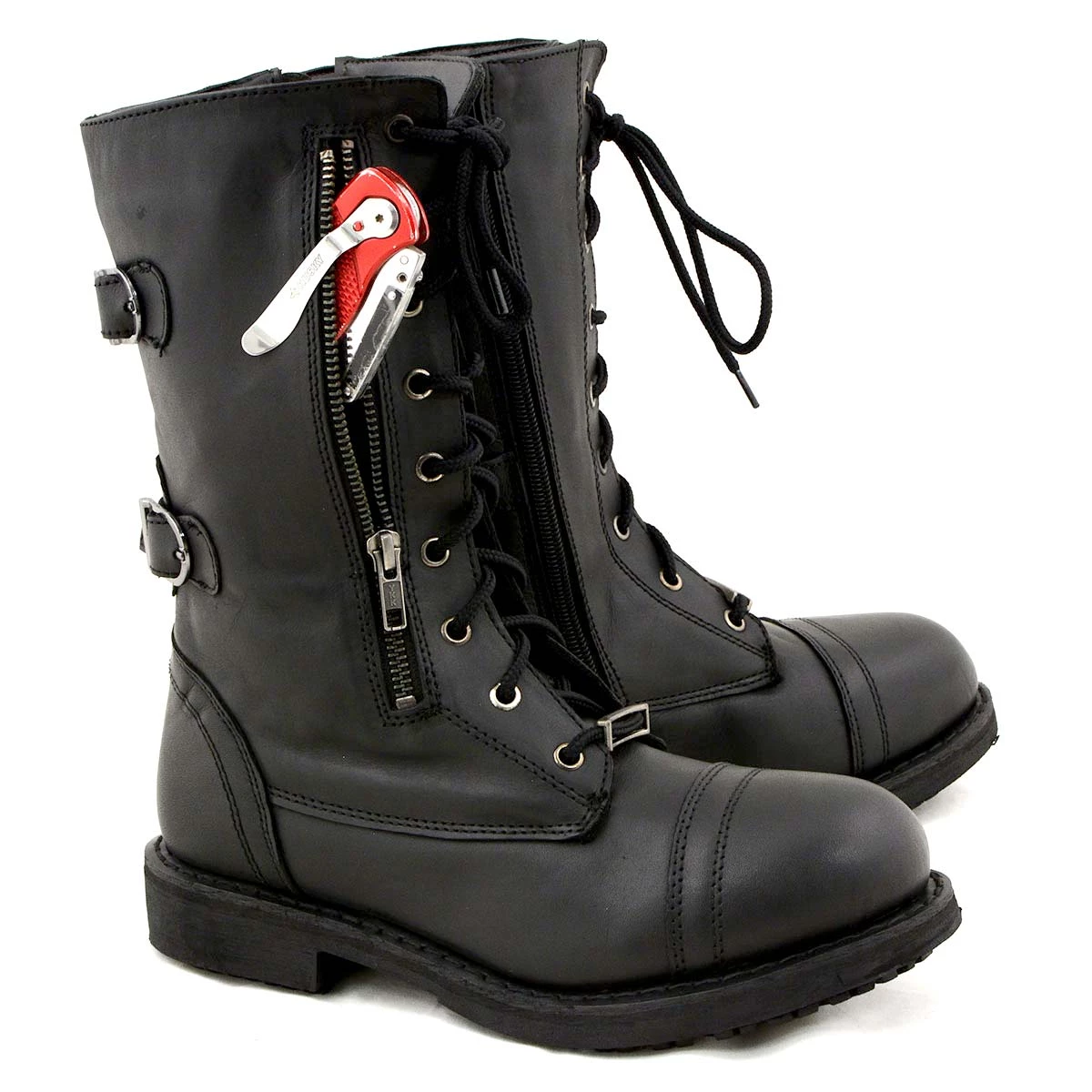 Riding Gear Milwaukee Leather MBL9369 Women's ‘Graze’ Black Leather Lace-Up Boots With Zipper Pocket