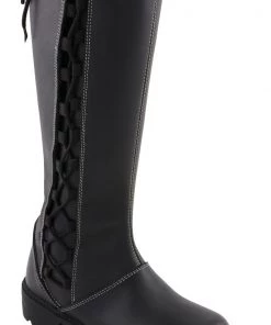 Milwaukee Leather MBL9370 Women's 17 Inch Black Lace Side Boots With Contrast White Stitching