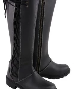 Milwaukee Leather MBL9370 Women's 17 Inch Black Lace Side Boots With Contrast White Stitching