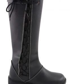 Milwaukee Leather MBL9370 Women's 17 Inch Black Lace Side Boots With Contrast White Stitching