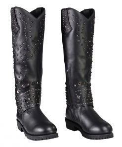 Milwaukee Leather MBL9371 Women's Black 18 Inch Studded And Riveted Western Style Boots Riding Gear