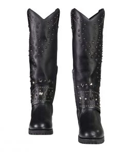 Milwaukee Leather MBL9371 Women's Black 18 Inch Studded And Riveted Western Style Boots Riding Gear