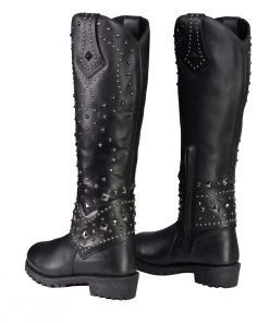 Milwaukee Leather MBL9371 Women's Black 18 Inch Studded And Riveted Western Style Boots Riding Gear