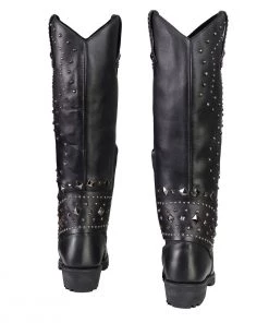 Milwaukee Leather MBL9371 Women's Black 18 Inch Studded And Riveted Western Style Boots Riding Gear