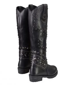Milwaukee Leather MBL9371 Women's Black 18 Inch Studded And Riveted Western Style Boots Riding Gear