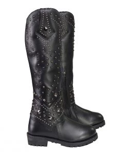 Milwaukee Leather MBL9371 Women's Black 18 Inch Studded And Riveted Western Style Boots Riding Gear