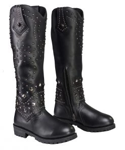 Milwaukee Leather MBL9371 Women's Black 18 Inch Studded And Riveted Western Style Boots Riding Gear