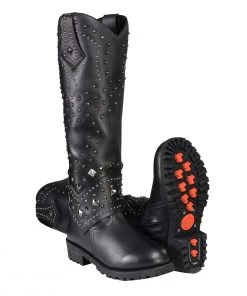 Milwaukee Leather MBL9371 Women's Black 18 Inch Studded And Riveted Western Style Boots Riding Gear