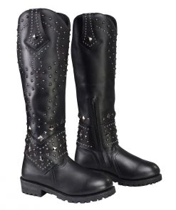 Milwaukee Leather MBL9371 Women's Black 18 Inch Studded And Riveted Western Style Boots Riding Gear