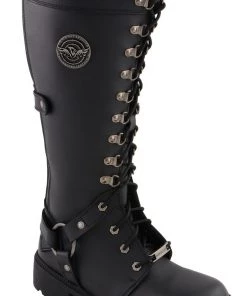 Milwaukee Leather MBL9380 Women's Black'Jane' 15-inch Leather Combat Style Harness Boots