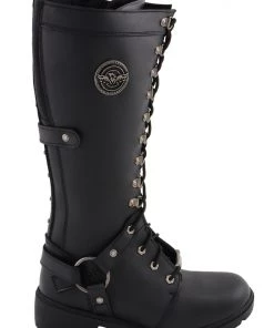 Milwaukee Leather MBL9380 Women's Black'Jane' 15-inch Leather Combat Style Harness Boots