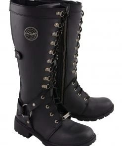 Milwaukee Leather MBL9380 Women's Black 'Jane' 15-inch Leather Combat Style Harness Boots