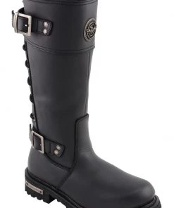 Riding Gear Milwaukee Leather MBL9385 Women's Black 15 Inch Calf Laced Leather Riding Boots With Side Zipper Entry