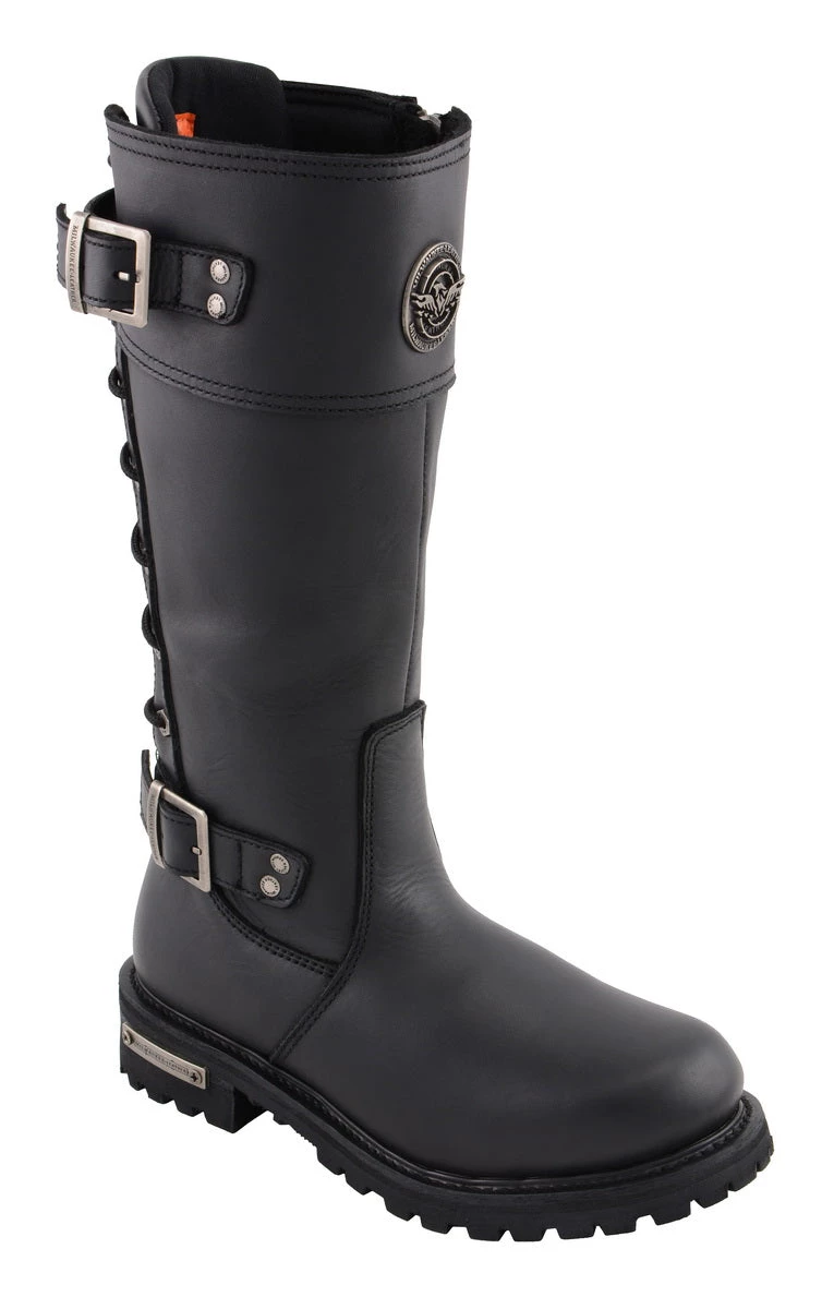 Riding Gear Milwaukee Leather MBL9385 Women's Black 15 Inch Calf Laced Leather Riding Boots With Side Zipper Entry