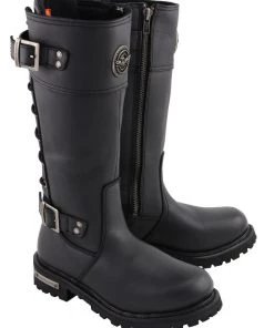Riding Gear Milwaukee Leather MBL9385 Women's Black 15 Inch Calf Laced Leather Riding Boots With Side Zipper Entry