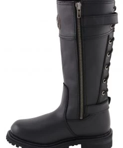 Riding Gear Milwaukee Leather MBL9385 Women's Black 15 Inch Calf Laced Leather Riding Boots With Side Zipper Entry
