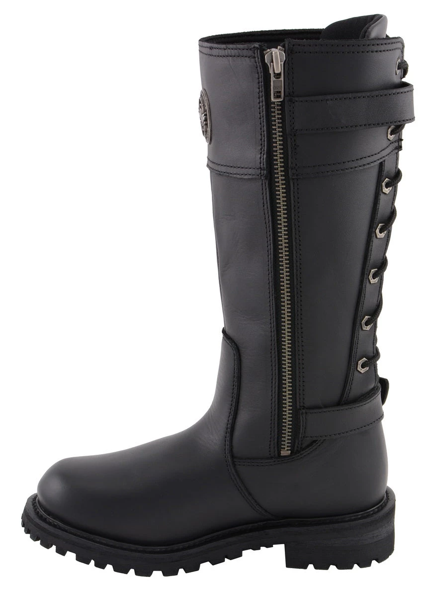 Riding Gear Milwaukee Leather MBL9385 Women's Black 15 Inch Calf Laced Leather Riding Boots With Side Zipper Entry
